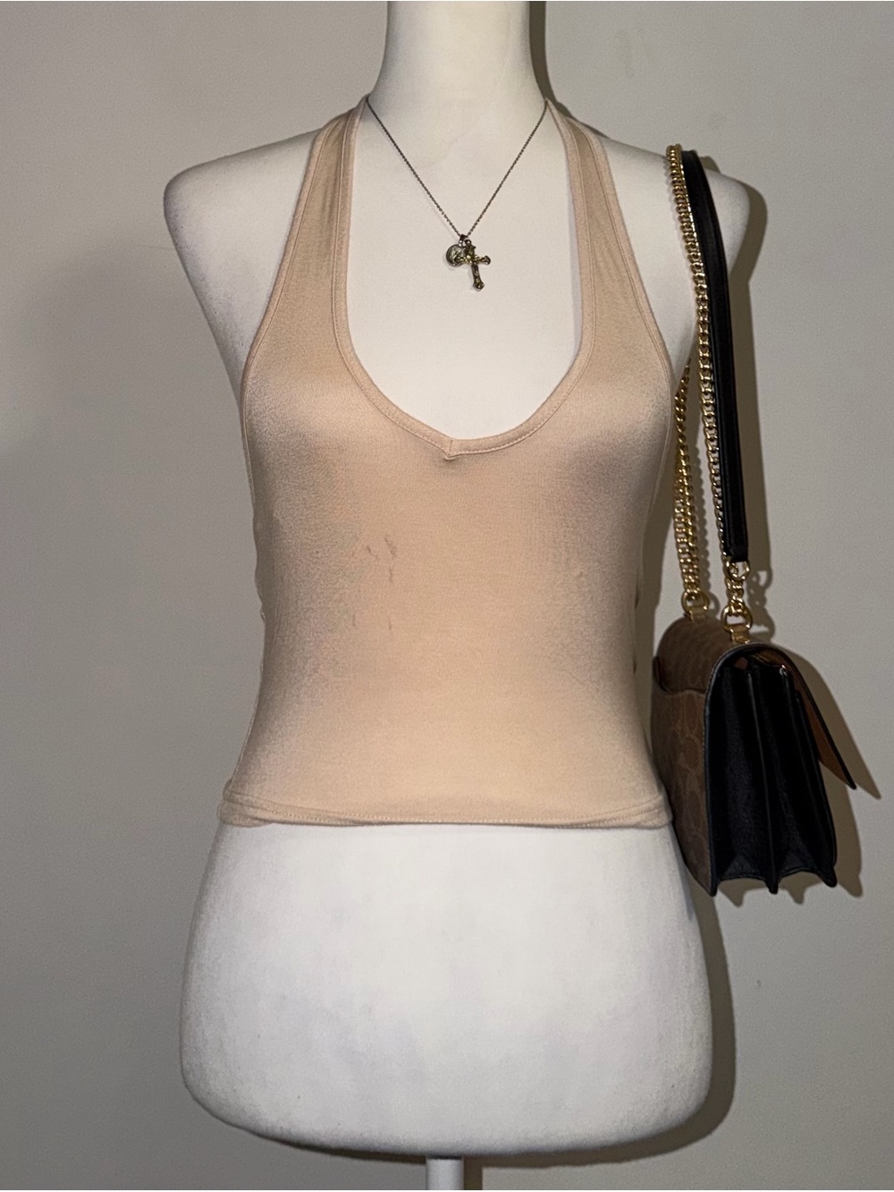 cream shein halter top
